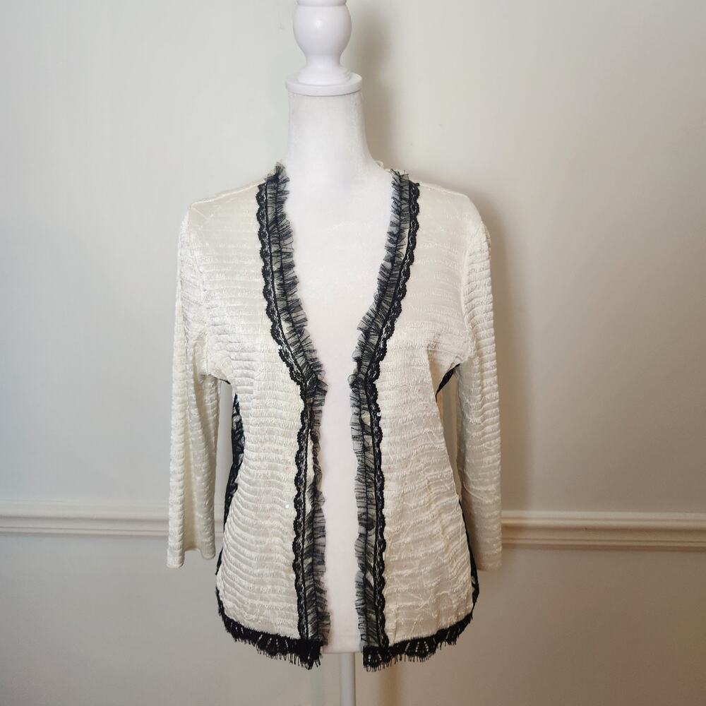 Y2K Alberto Makali Cardigan Shirt Sz Large Womens Crinkle Lace Sequin Top Fairy
